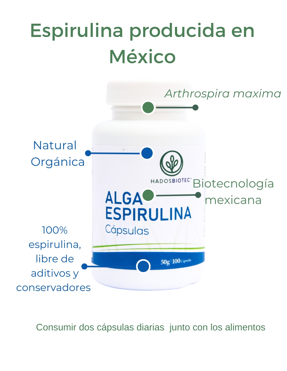 Foto 3 pulgar | Alga Espirulina Cápsulas Hadosbiotec 100 Cápsulas 50 Gr Ingredientes Naturales 100% Alga Espirulina Maxima Sin