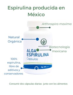 Foto 2 | Alga Espirulina Cápsulas Hadosbiotec 100 Cápsulas 50 Gr Ingredientes Naturales 100% Alga Espirulina Maxima Sin
