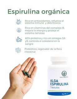 Foto 3 | Alga Espirulina Cápsulas Hadosbiotec 100 Cápsulas 50 Gr Ingredientes Naturales 100% Alga Espirulina Maxima Sin