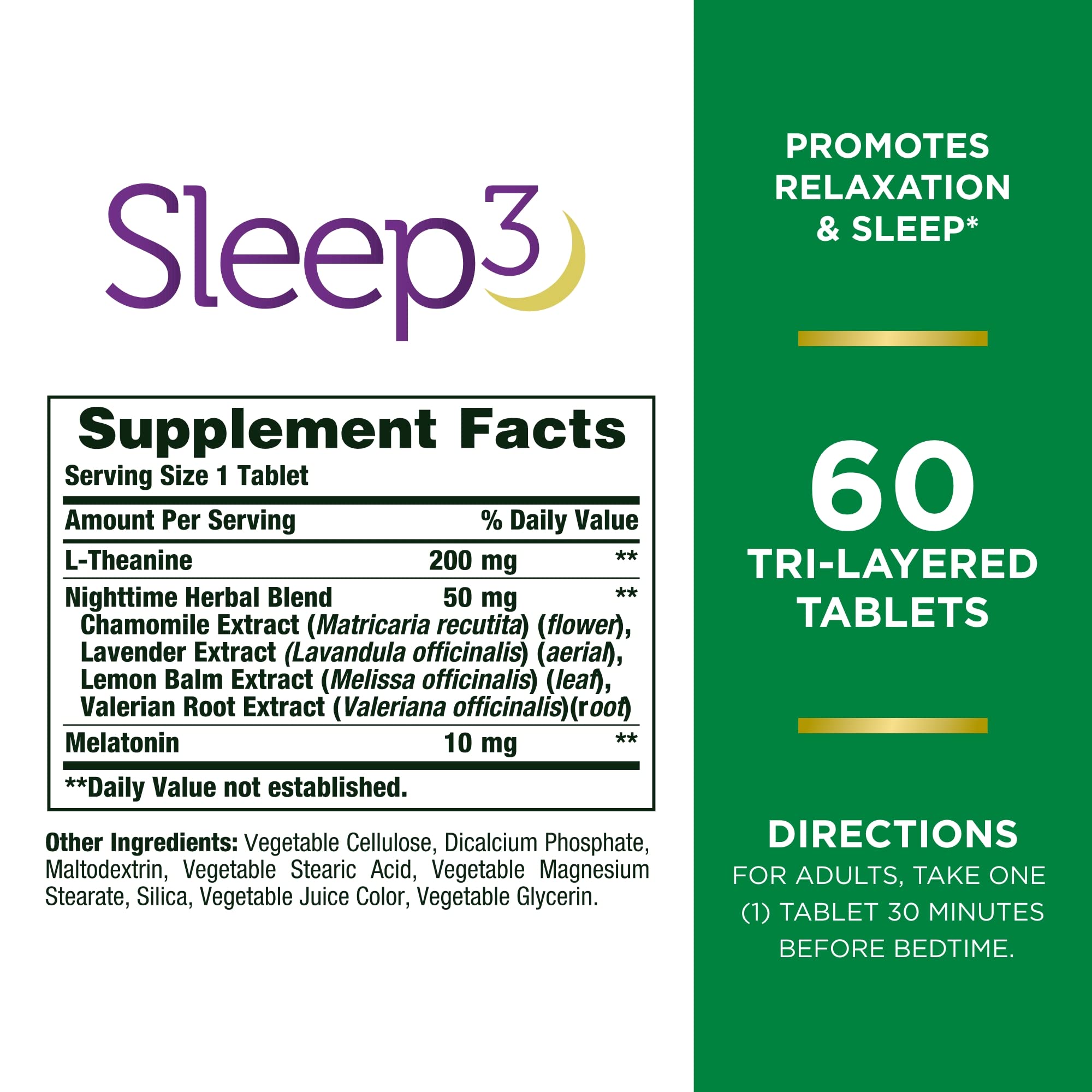 Foto 3 pulgar | Suplemento de apoyo para dormir Nature's Bounty Sleep3 Melatonina 10 Mg 60 Comprimidos - Venta Internacional