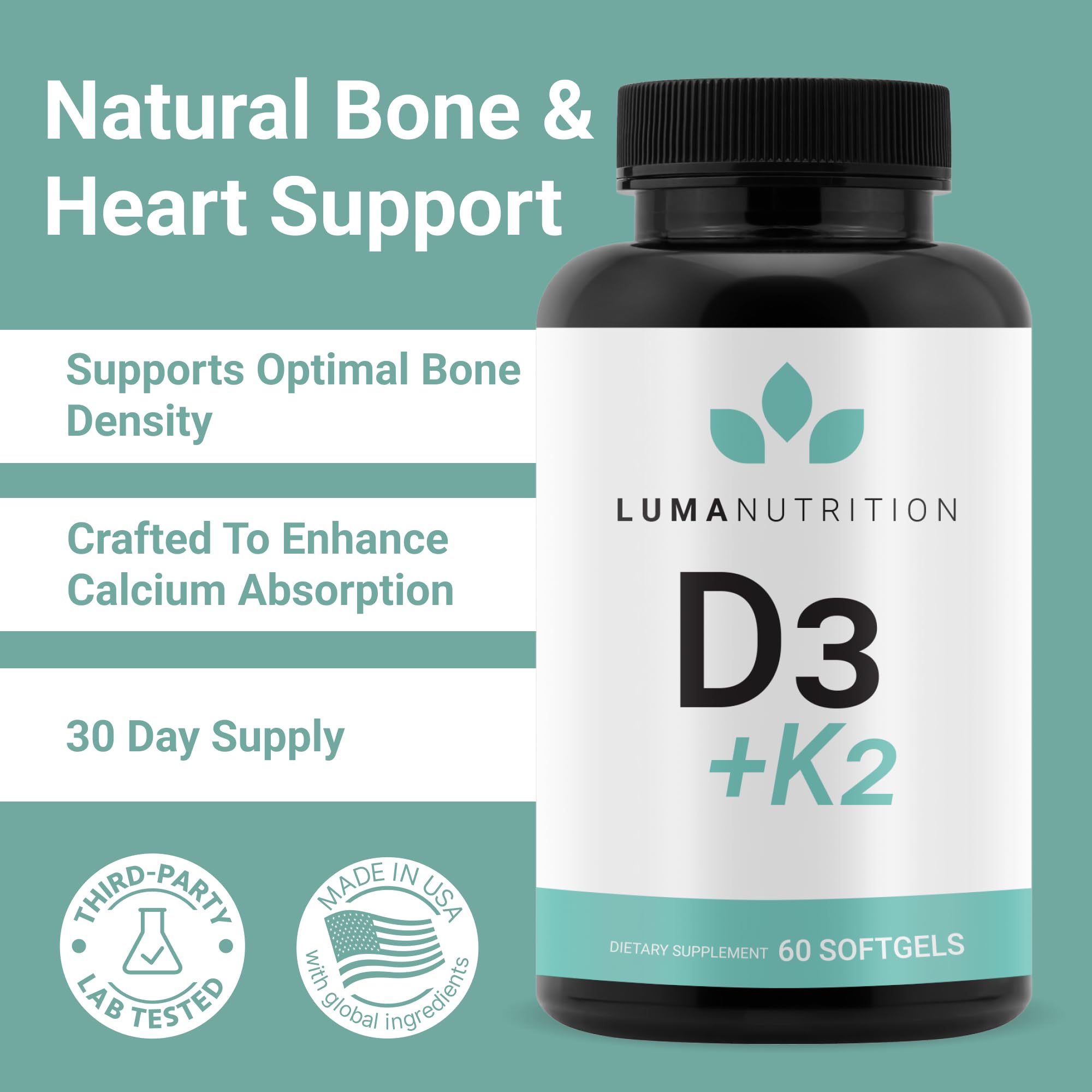 Foto 2 | Suplemento Luma Nutrition De Vitamina D3 + K2, 10000 Ui 60 Cápsulas- Venta Internacional