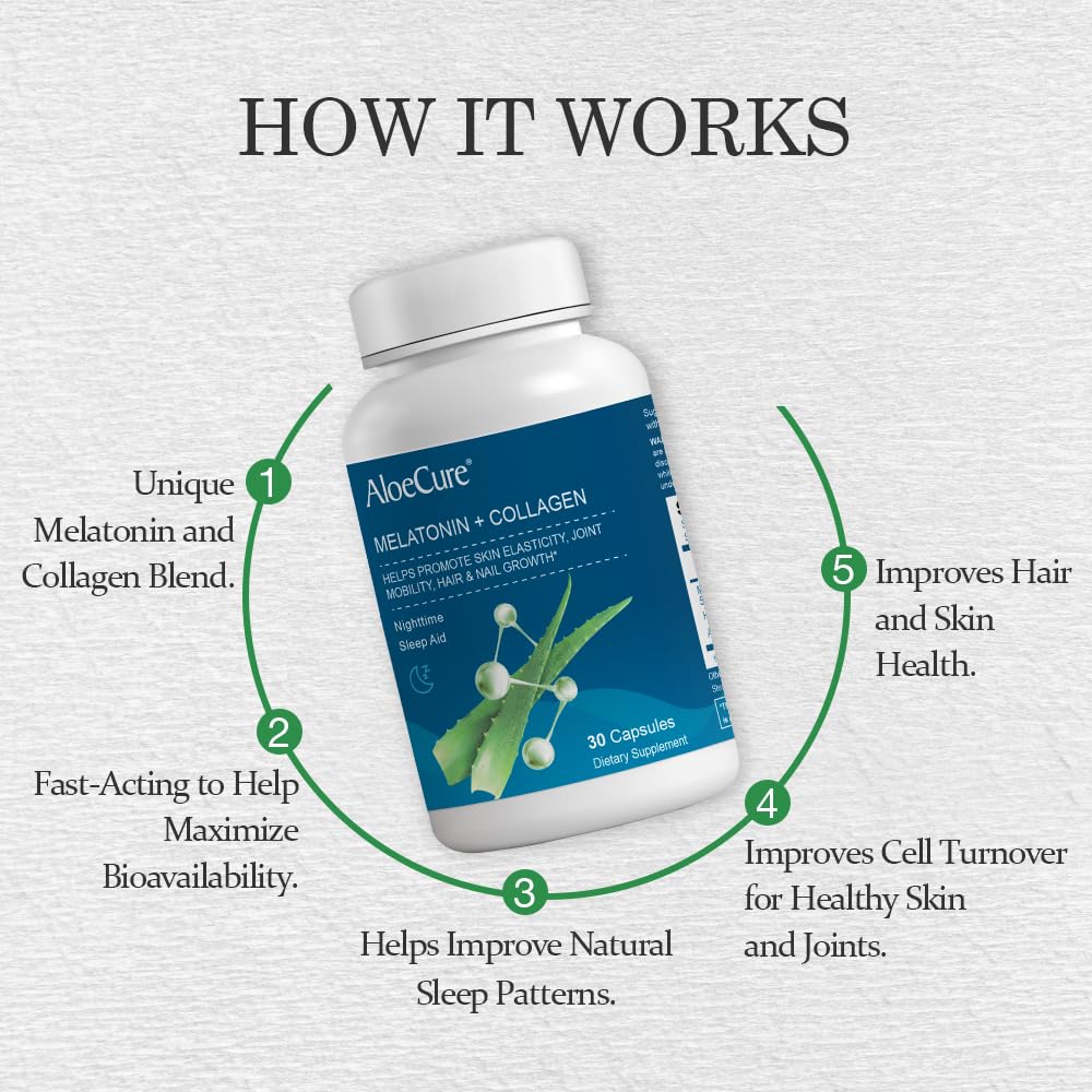 Foto 4 pulgar | Suplemento Aloecure Natural Melatonin+colágeno 30 Cápsulas - Venta Internacional