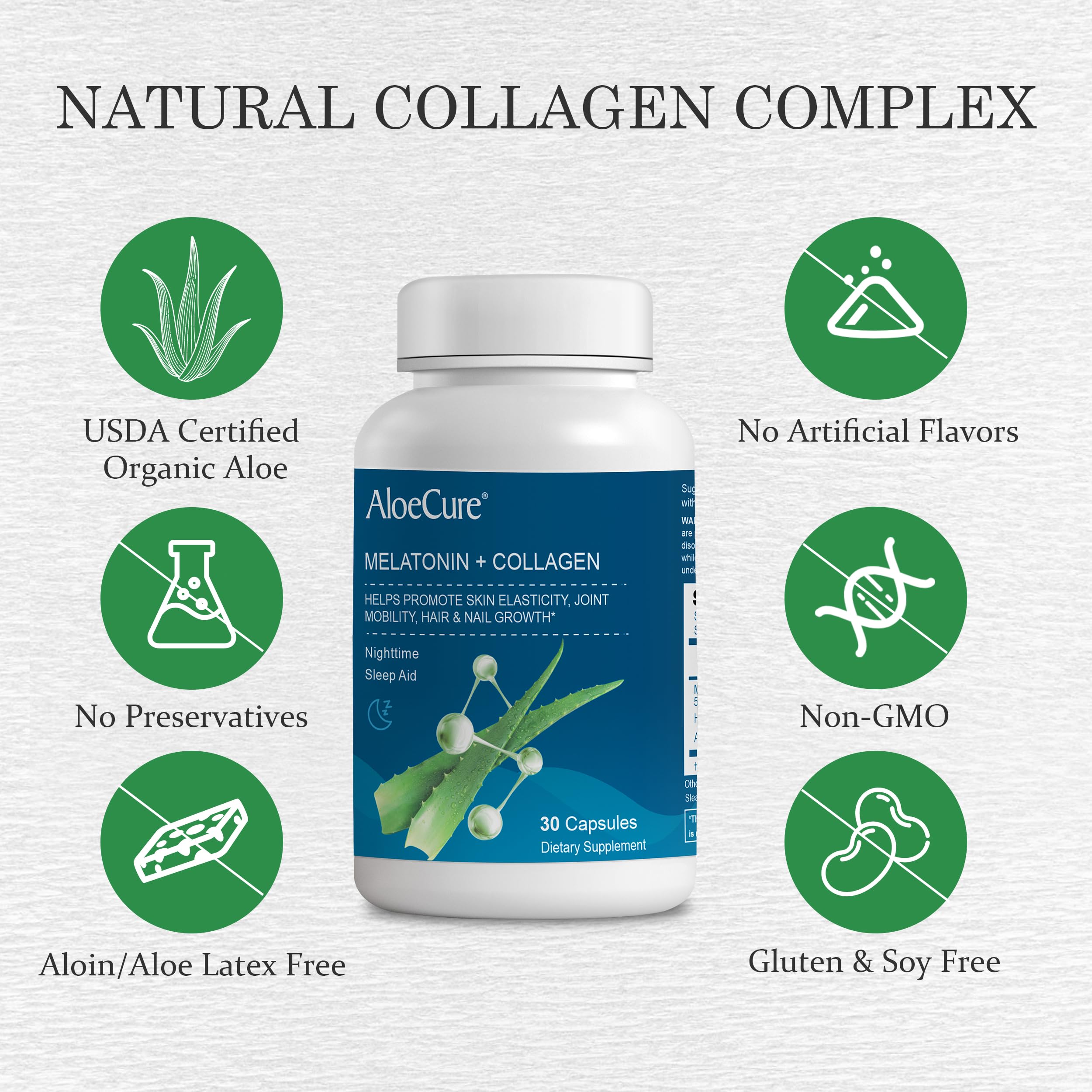 Foto 5 pulgar | Suplemento Aloecure Natural Melatonin+colágeno 30 Cápsulas - Venta Internacional