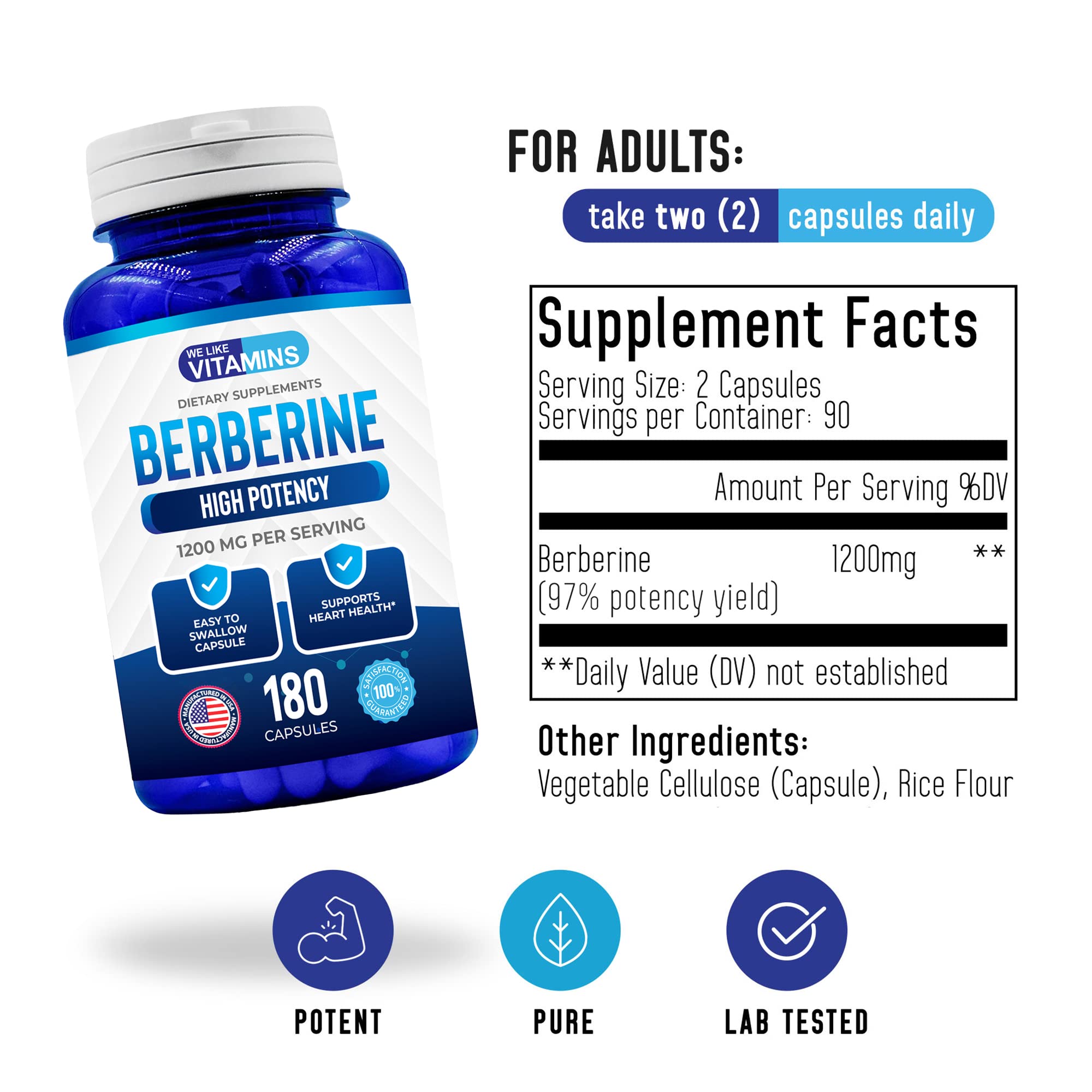 Foto 3 pulgar | Suplemento We Like Vitamins Berberine Hcl 1200 Mg 180 Cápsulas - Venta Internacional