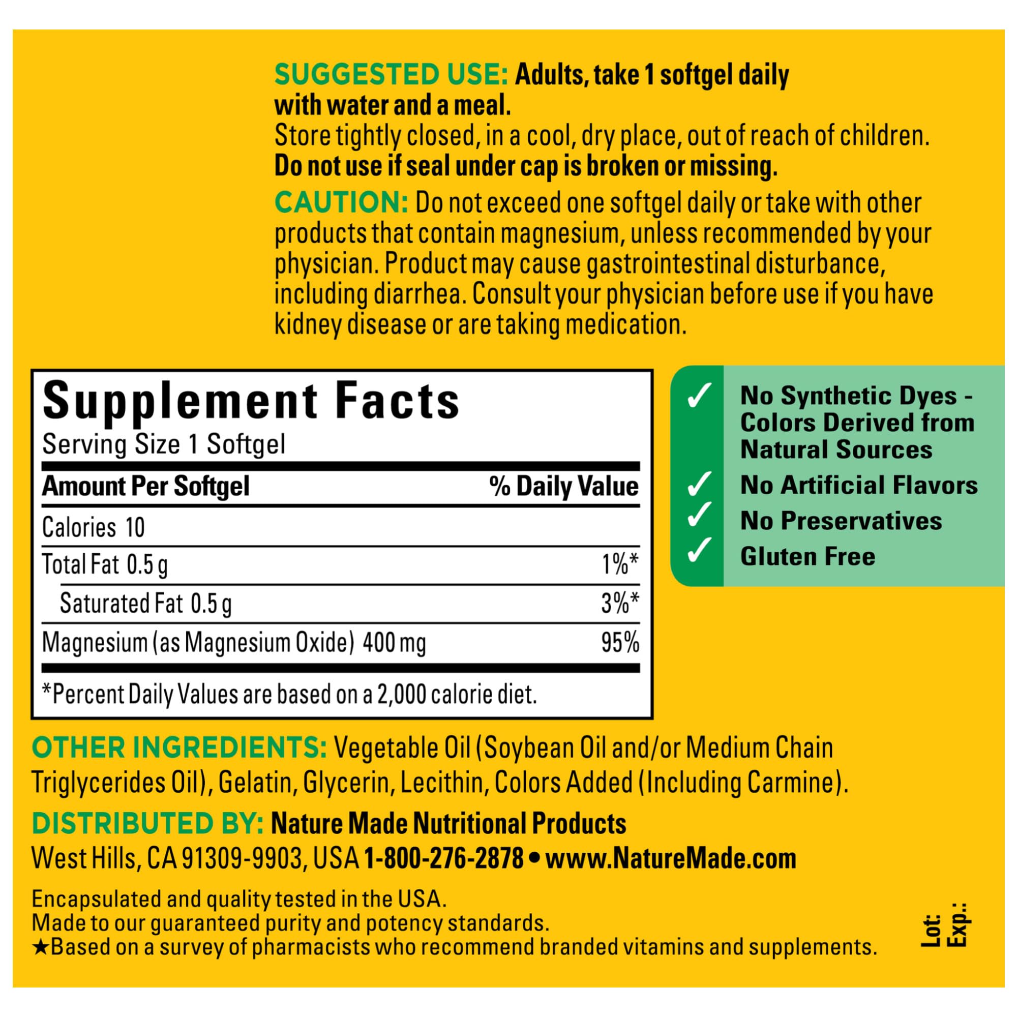 Foto 7 pulgar | Suplemento de Magnesio Nature Made Extra Strength 400 mg 110 Cápsulas Blandas - Venta Internacional