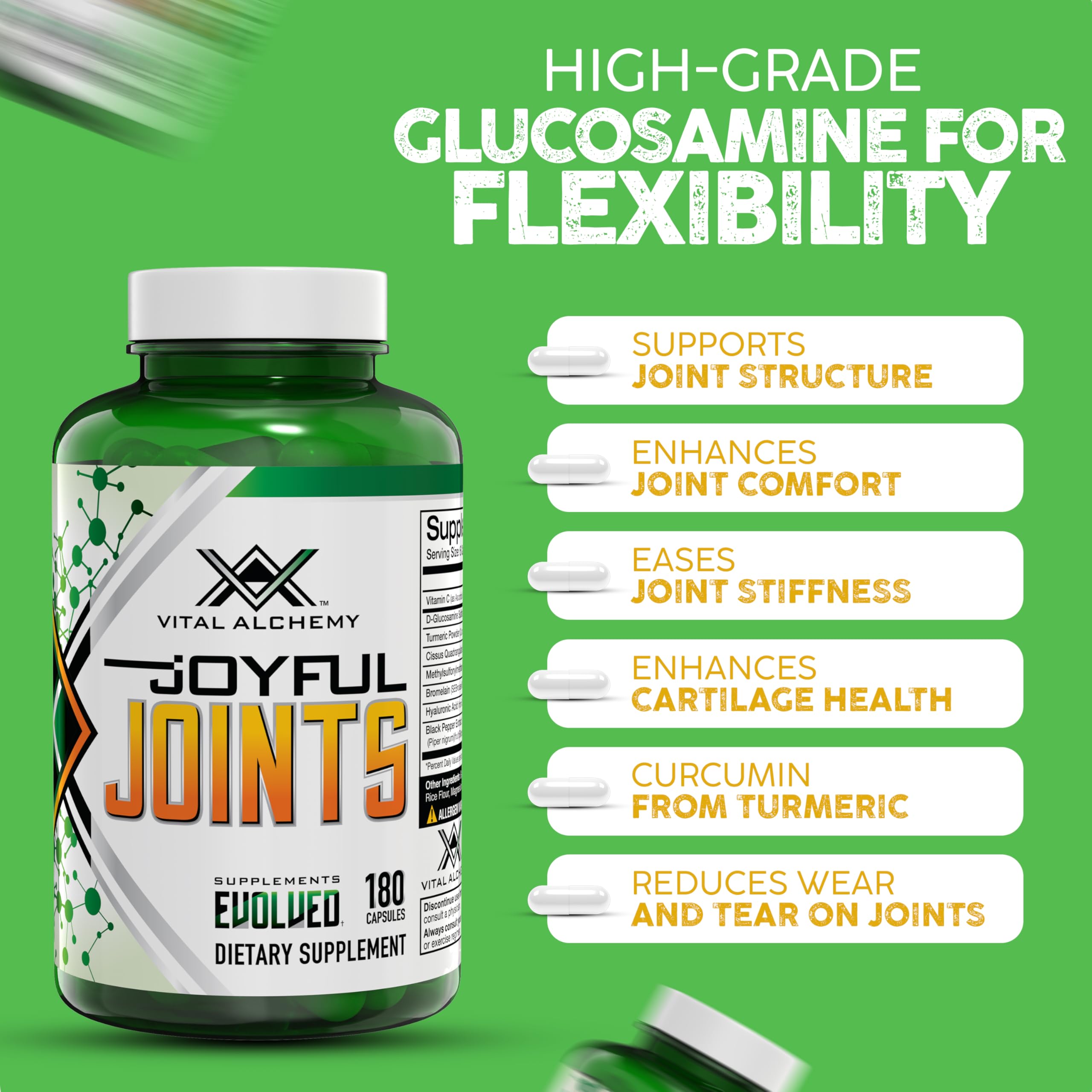 Foto 3 | Suplemento de Apoyo Articular Vital Alchemy Joyful Joints 180 Cápsulas - Venta Internacional