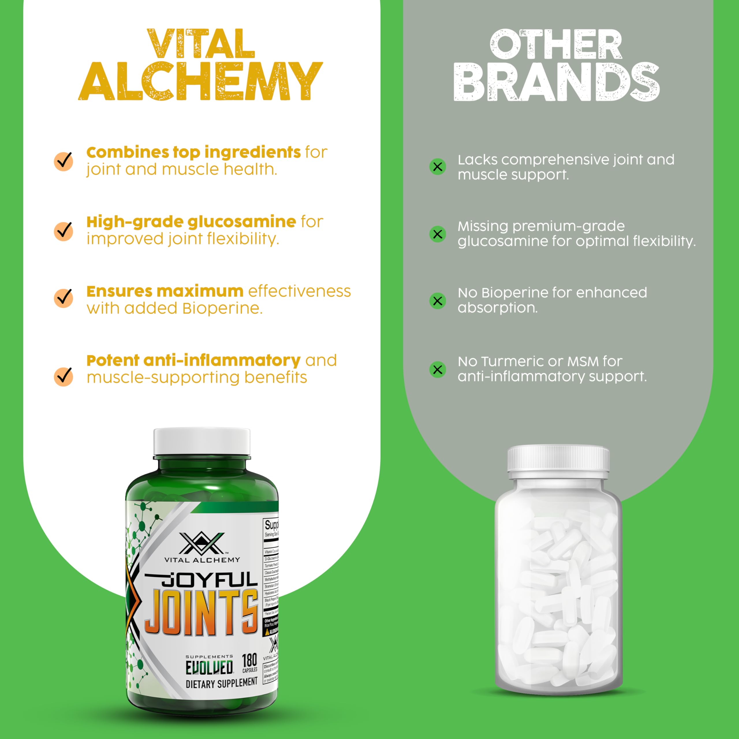 Foto 7 | Suplemento de Apoyo Articular Vital Alchemy Joyful Joints 180 Cápsulas - Venta Internacional