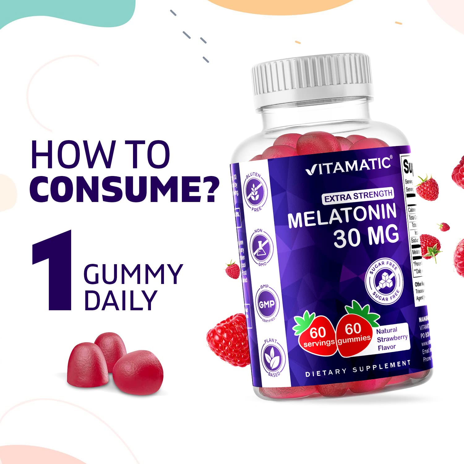 Foto 5 pulgar | Suplemento Vitamático en Gomitas de Melatonina 30 mg 60 Porciones - Venta Internacional