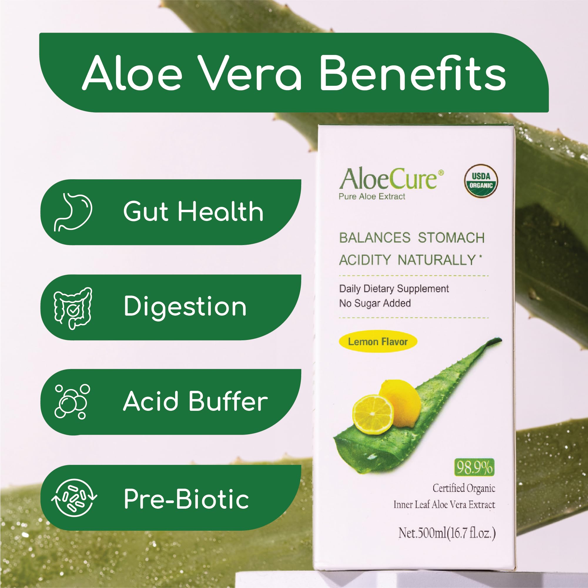 Foto 2 | Jugo de Aloe Vera Orgánico Aloecure Sabor Limón 500 ml - Venta Internacional
