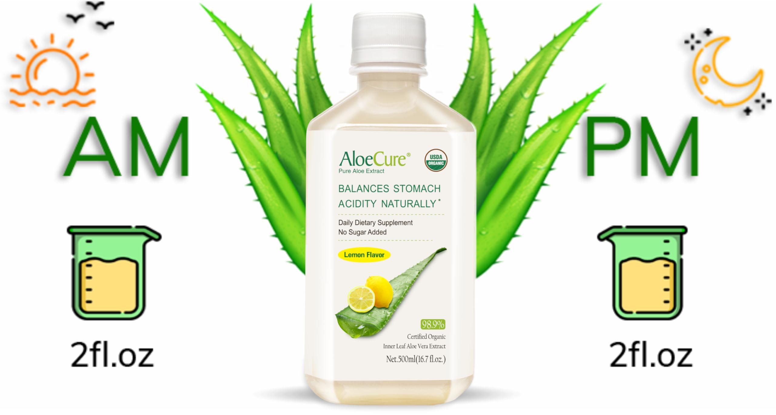Foto 7 | Jugo de Aloe Vera Orgánico Aloecure Sabor Limón 500 ml - Venta Internacional