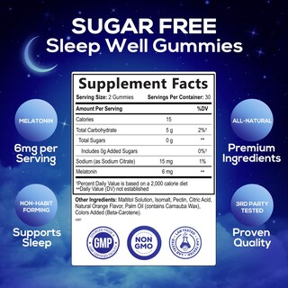 Foto 2 | Gominolas Sleep Gummies Nature's Nutrition Melatonina 6 mg sin Azúcar - Venta Internacional