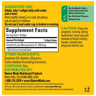 Foto 5 | Suplementos de Vitamina K2 Nature Made 100 mcg 30 Cápsulas Blandas - Venta Internacional