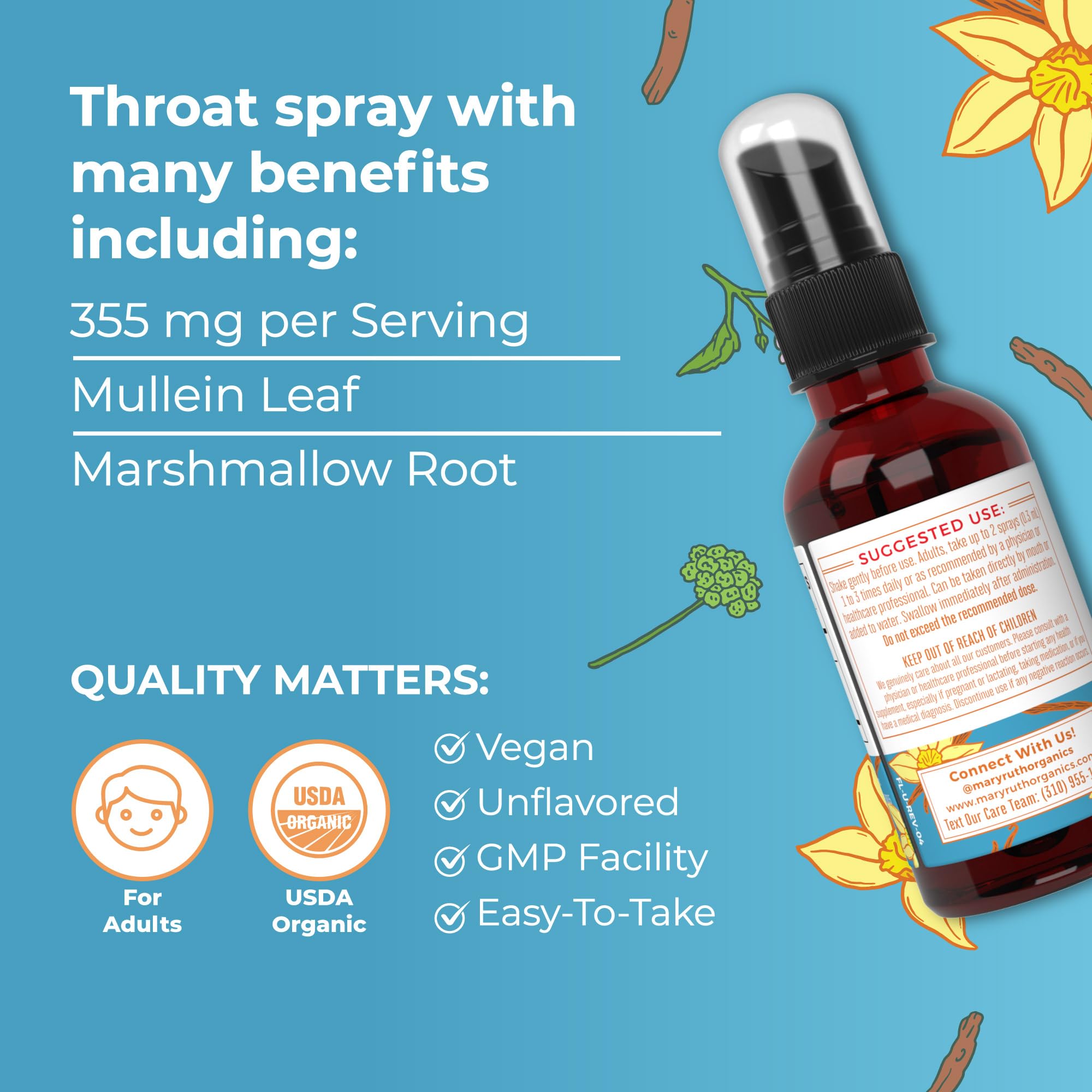 Foto 5 pulgar | Spray Para La Garganta Maryruth's Usda Organic Con Malvavisco De Gordolobo - Venta Internacional