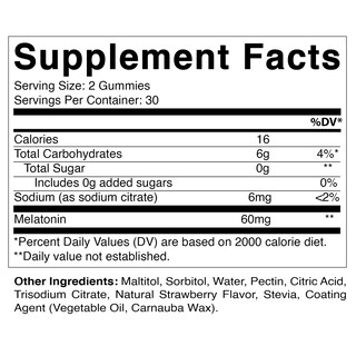 Foto 2 | Suplemento Vitamínico de Melatonina 60 mg sin Azúcar 60 Gomitas - Venta Internacional