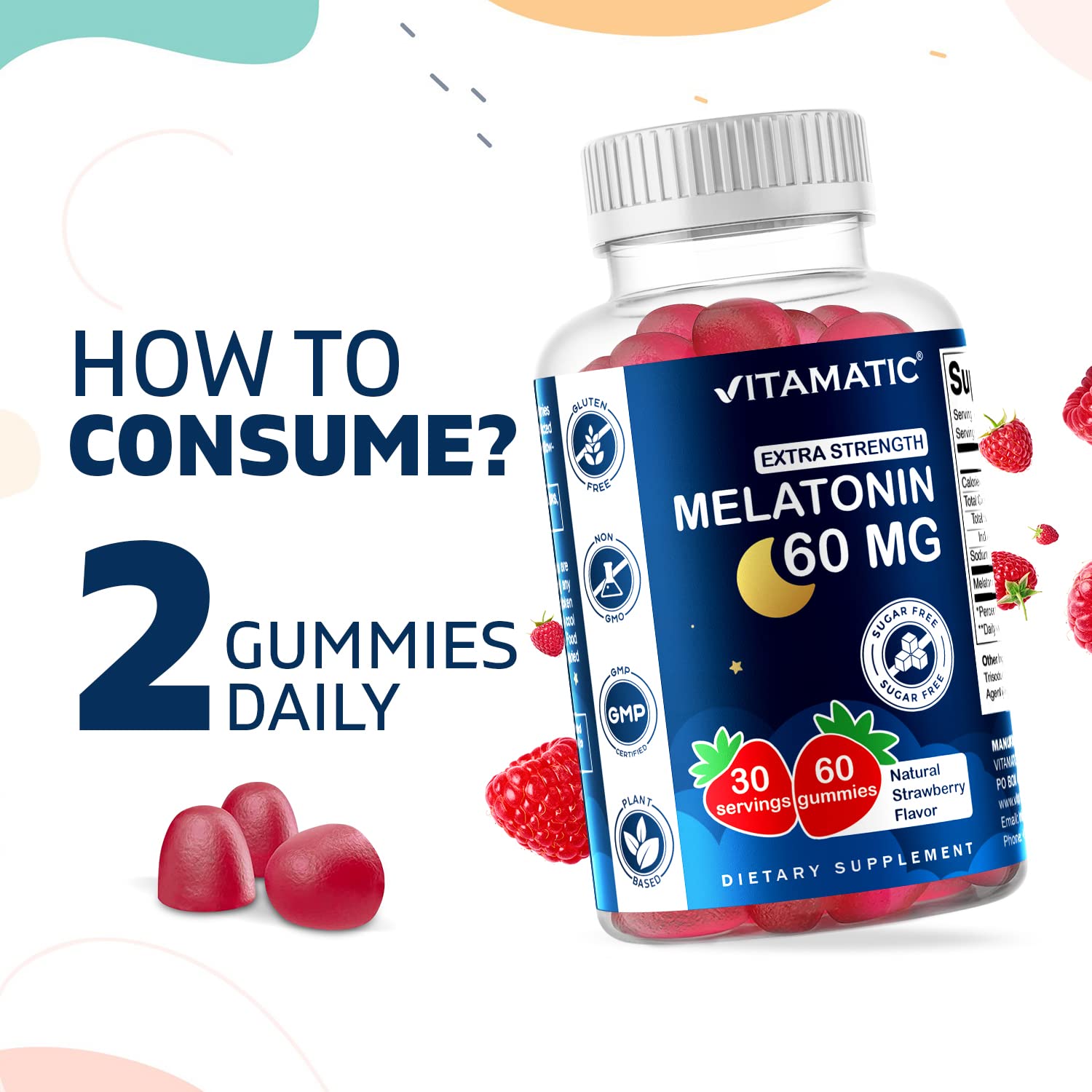 Foto 5 pulgar | Suplemento Vitamínico de Melatonina 60 mg sin Azúcar 60 Gomitas - Venta Internacional