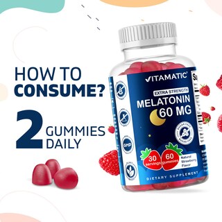 Foto 4 | Suplemento Vitamínico de Melatonina 60 mg sin Azúcar 60 Gomitas - Venta Internacional