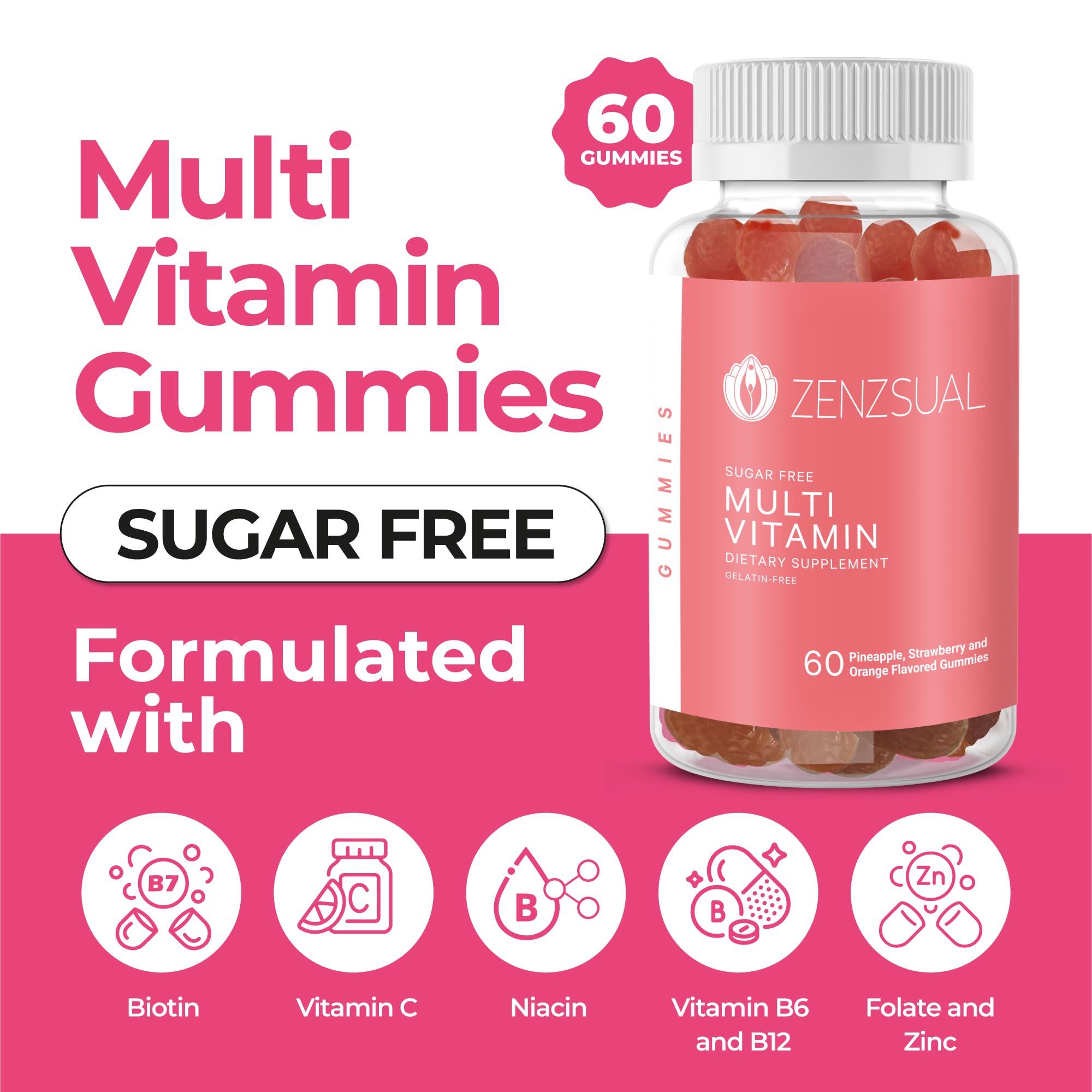 Foto 3 pulgar | Gomitas Multivitamínicas Zenzsual para Adultos con Vitamina C y Biotina 60 Unidades - Venta Internacional