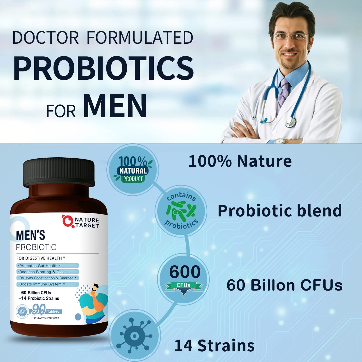 Foto 8 pulgar | Probioticos Nature Target Salud Digestiva E Inmunológica 90 Comprimidos - Venta Internacional