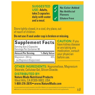 Foto 5 | Suplemento de Glicinato de Magnesio Nature Made 200 mg 180 Cápsulas - Venta Internacional