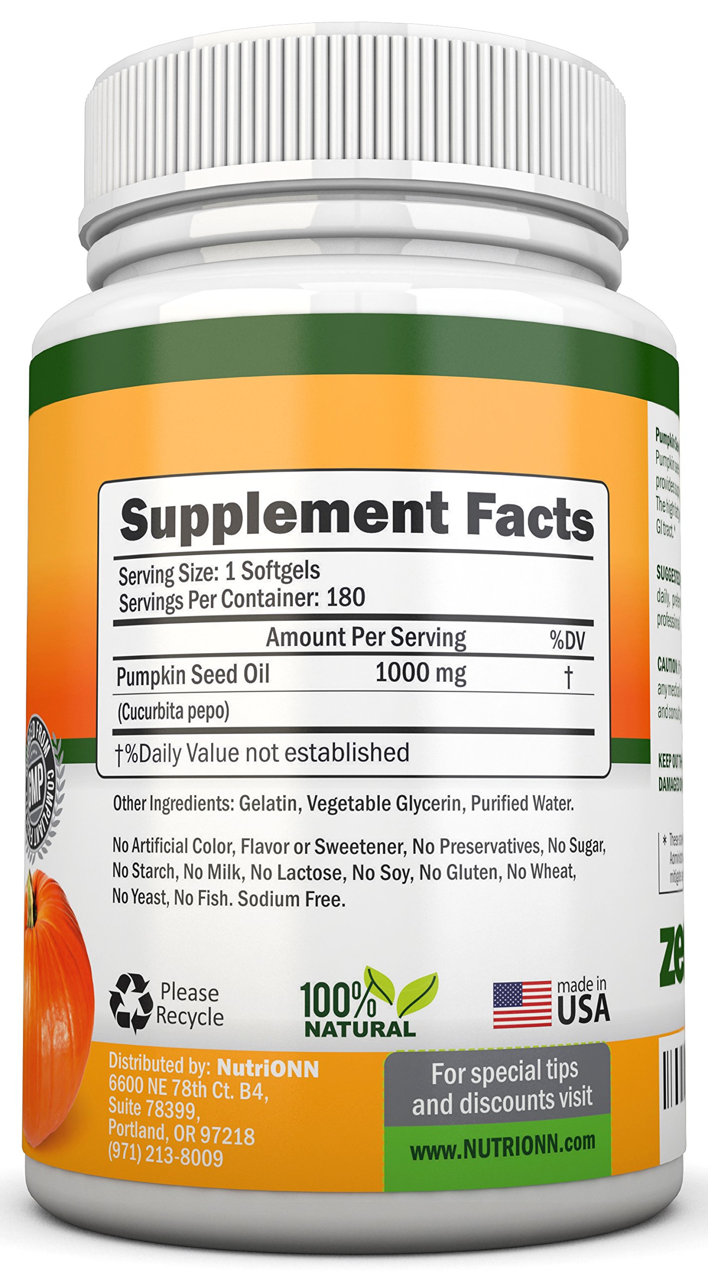 Foto 4 pulgar | Suplemento Nutrionn Aceite Semillas de Calabaza 1000 Mg 180 Cápsulas Blandas - Venta Internacional