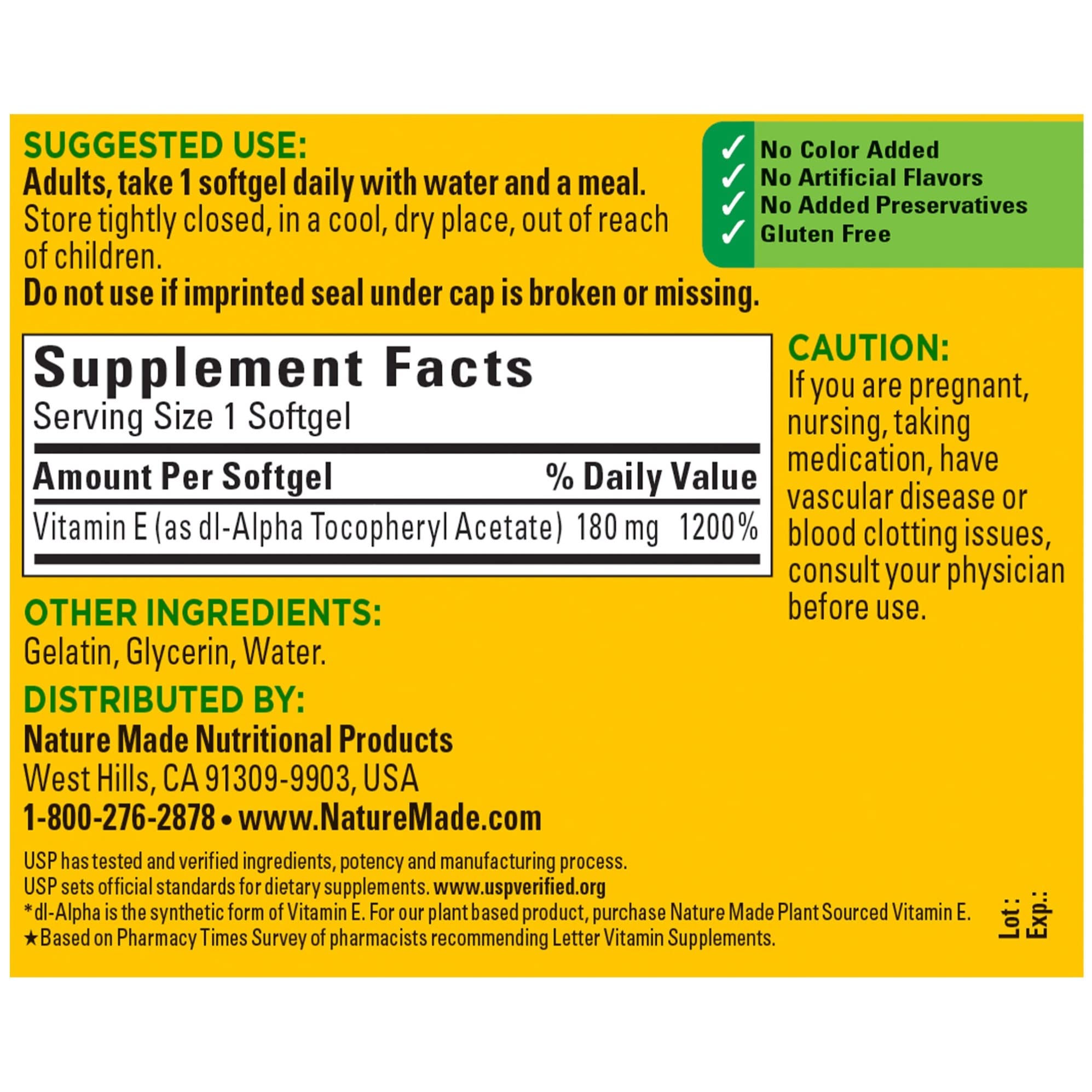 Foto 5 pulgar | Suplemento Vitamina E Nature Made 180 Mg 400 Ui 180 Cápsulas Blandas - Venta Internacional