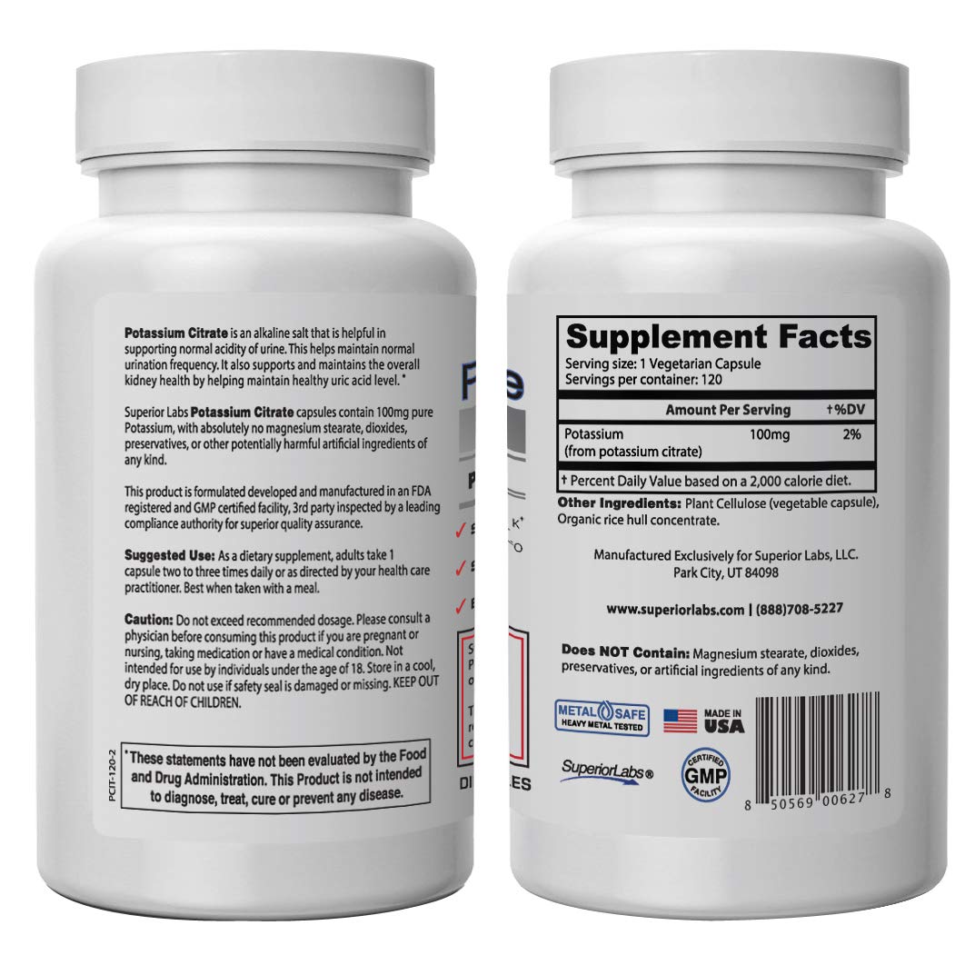 Foto 3 pulgar | Suplemento De Citrato De Potasio De Superior Labs, 100 Mg, 120 Cápsulas - Venta Internacional.