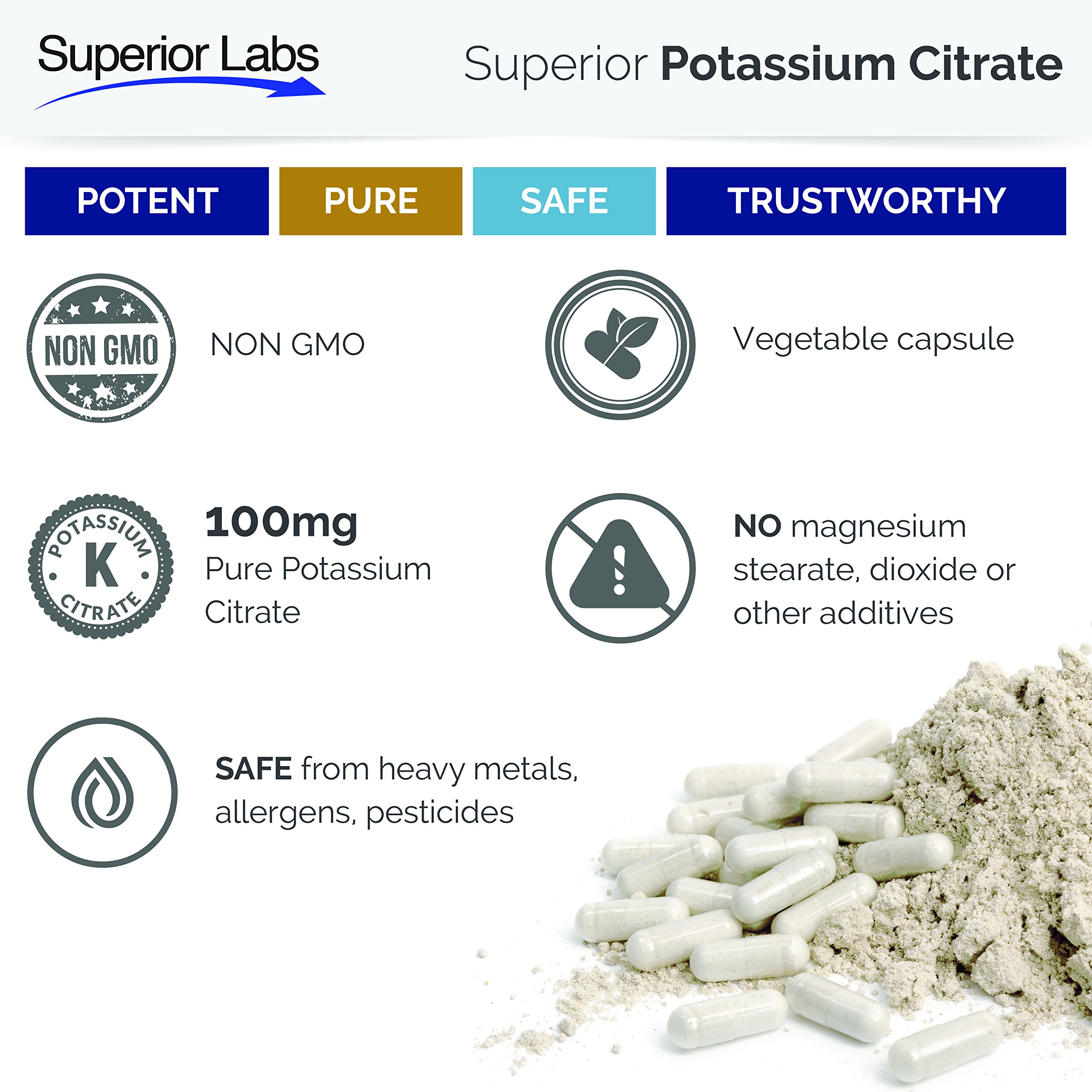 Foto 5 pulgar | Suplemento De Citrato De Potasio De Superior Labs, 100 Mg, 120 Cápsulas - Venta Internacional.
