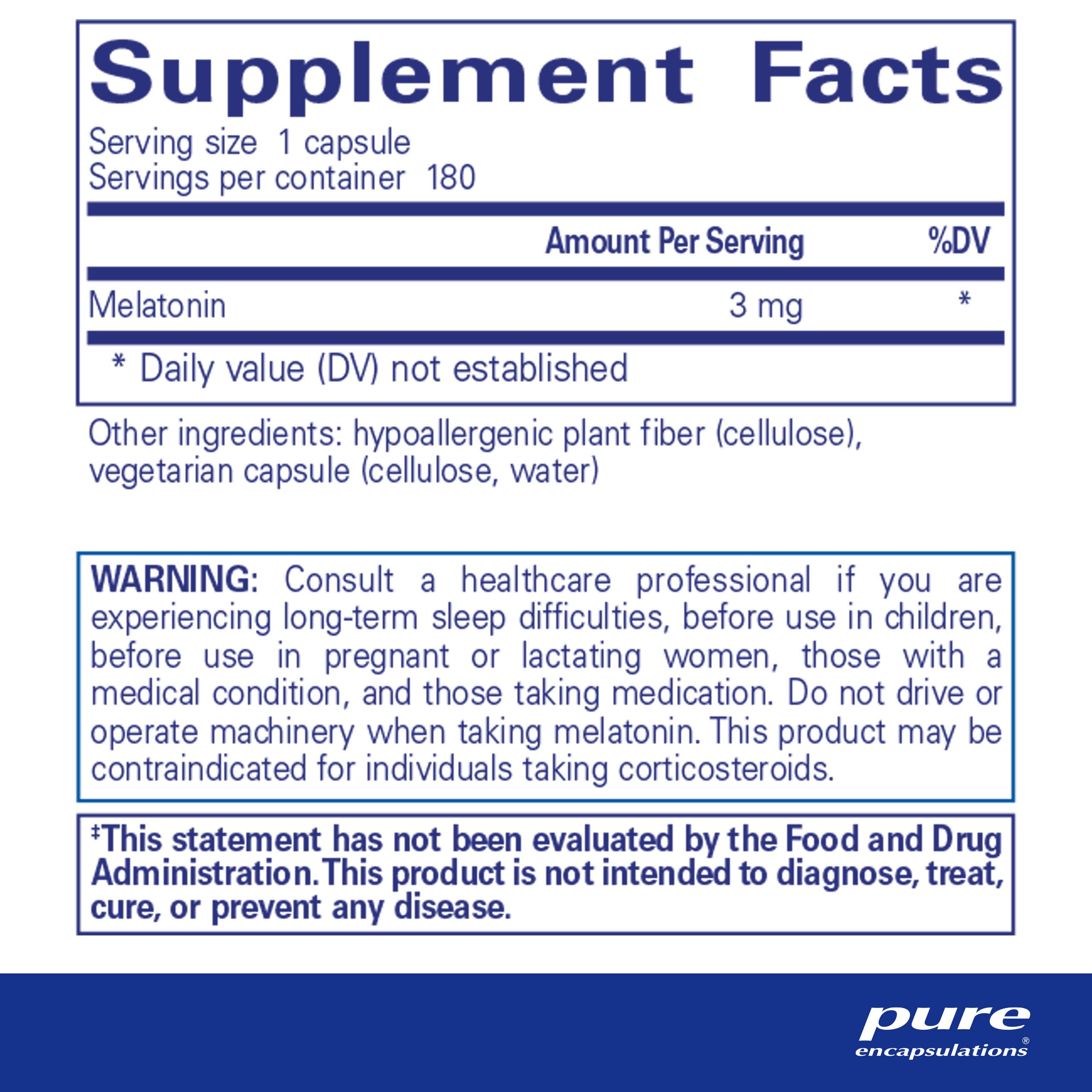 Foto 3 pulgar | Suplemento de Melatonina Pure Encapsulations 3 mg 180 Cápsulas - Venta Internacional
