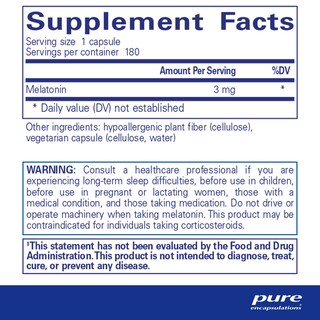 Foto 2 | Suplemento de Melatonina Pure Encapsulations 3 mg 180 Cápsulas - Venta Internacional