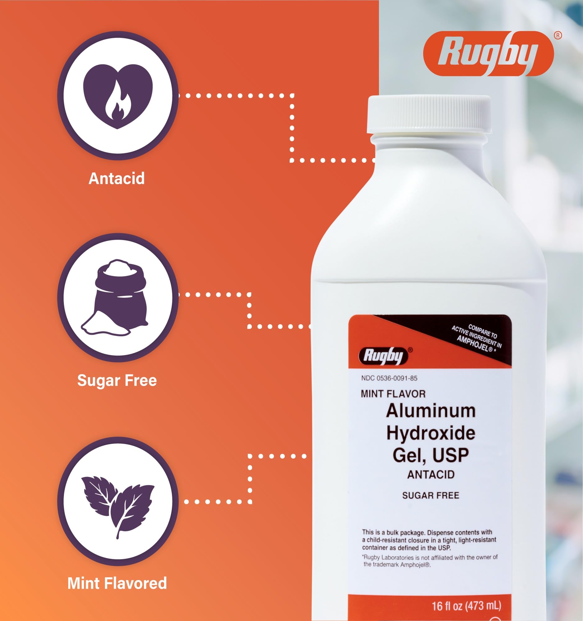 Foto 5 pulgar | Antiacid Liquid Rugby, 320 Mg, Gel De Hidróxido De Aluminio, 480 Ml - Venta Internacional.