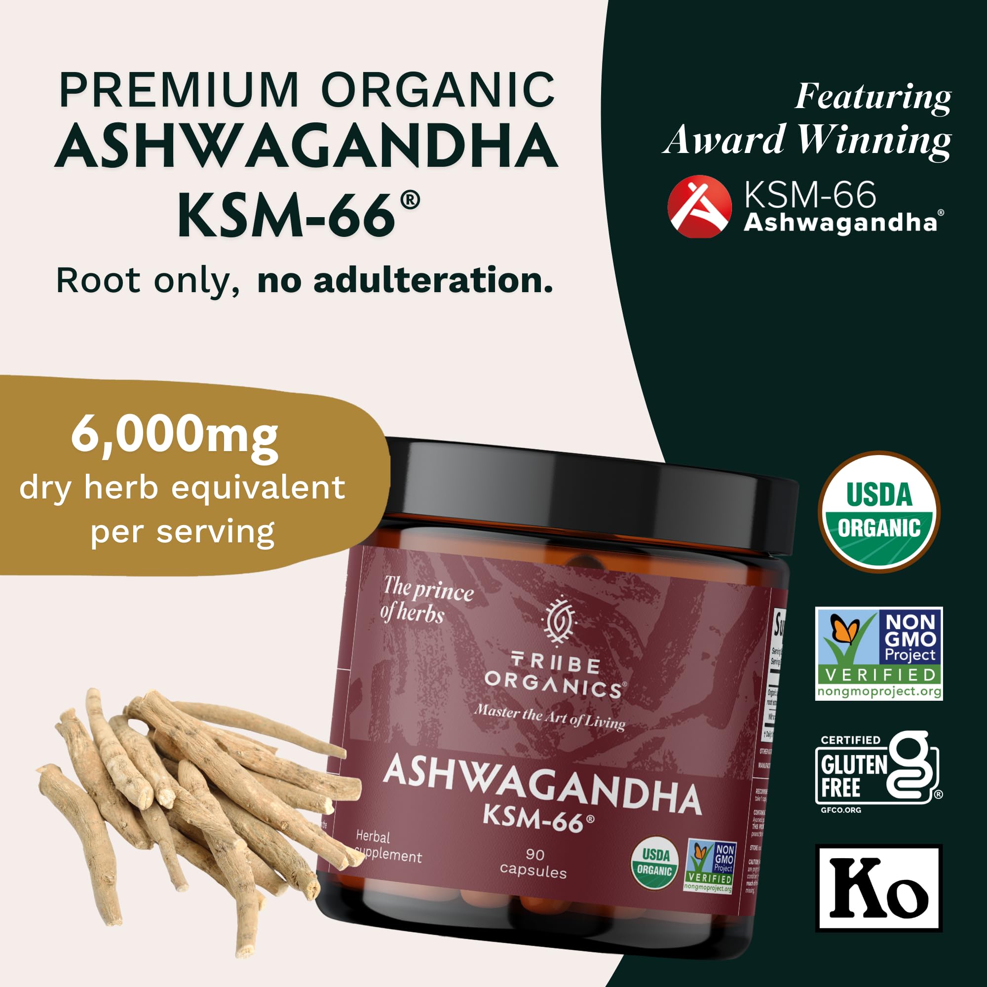 Foto 3 pulgar | Suplemento Tribe Organics Ashwagandha Ksm 66 Raíz Orgánica Pura - Venta Internacional.