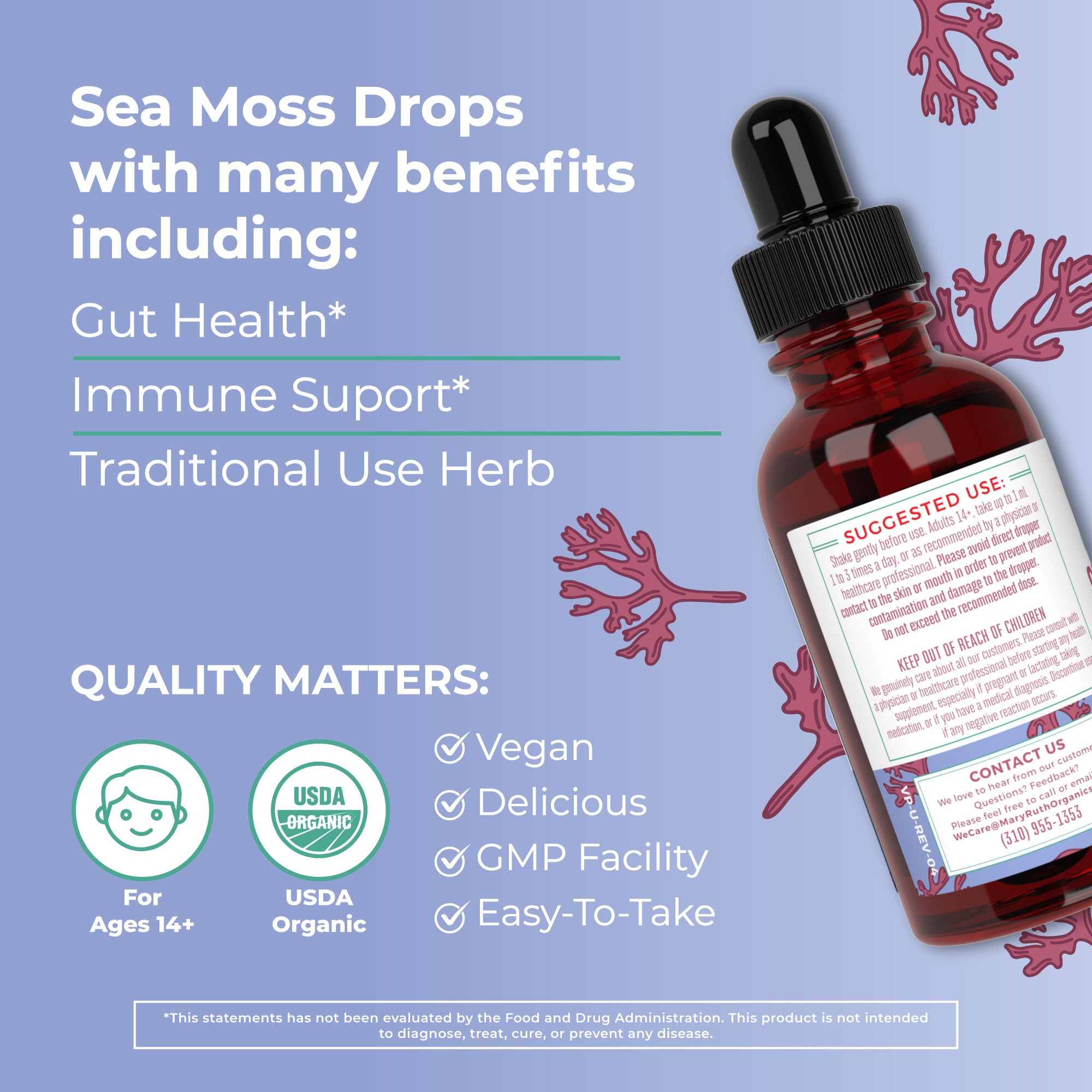 Foto 4 | Suplemento Maryruth's Irish Sea Moss Liquid, 30 Ml, Vegano - Venta Internacional.