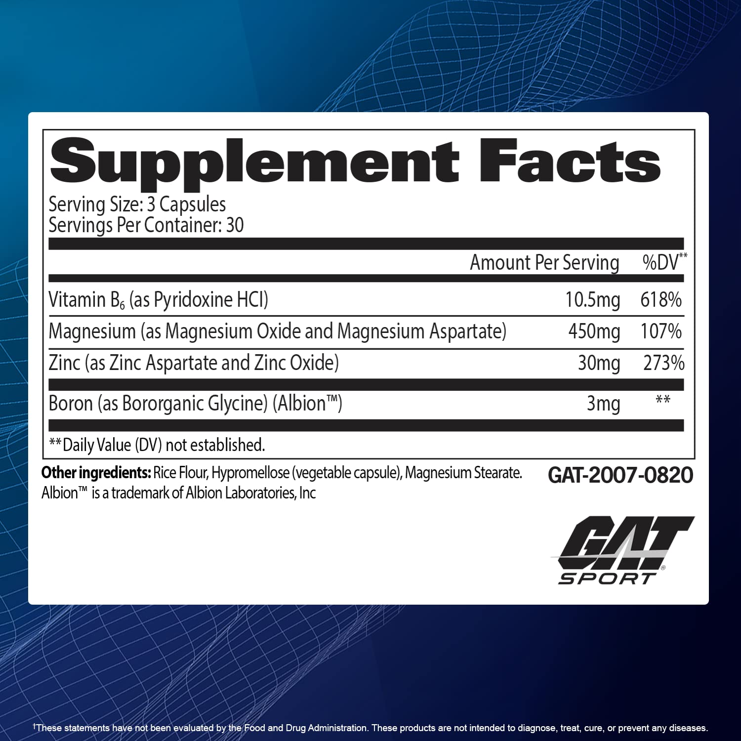 Foto 7 | Suplemento Gat Sport Zmag-t Zinc, Magnesio, B6 + Boron 90 Cápsulas - Venta Internacional