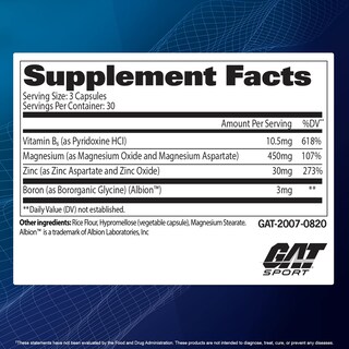 Foto 7 | Suplemento Gat Sport Zmag-t Zinc, Magnesio, B6 + Boron 90 Cápsulas - Venta Internacional