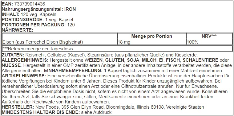Foto 3 pulgar | Suplemento Now Foods Iron 18 Mg De Mineral Esencial 120 Cápsulas - Venta Internacional.