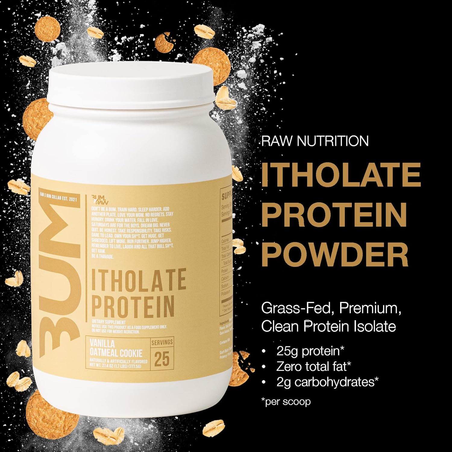 Foto 2 | Proteina Isolatada Cbum Raw Nutrition 1.72 Lbs 25 Servicios Vanilla Oatmeal Cookie
