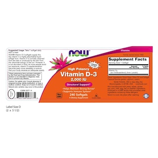 Foto 2 | Suplemento Now Foods Con Vitamina D-3 2000 Ui 480 Cápsulas Blandas - Venta Internacional.