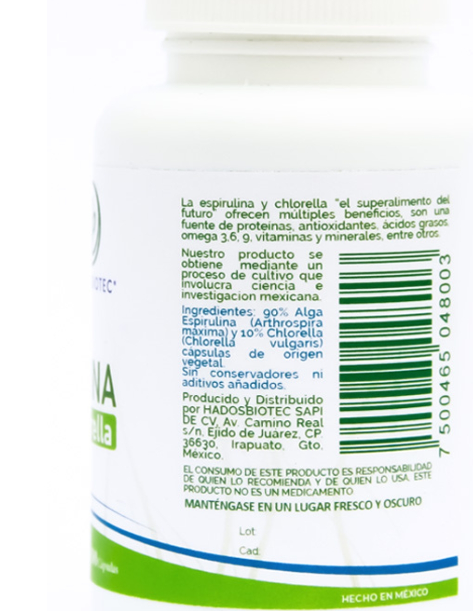 Foto 6 pulgar | Alga Espirulina + Chlorella Cápsulas Hadosbiotec 100 Cápsulas 50 Gr Ingredientes Naturales Sin Conservadores Ni Aditiv