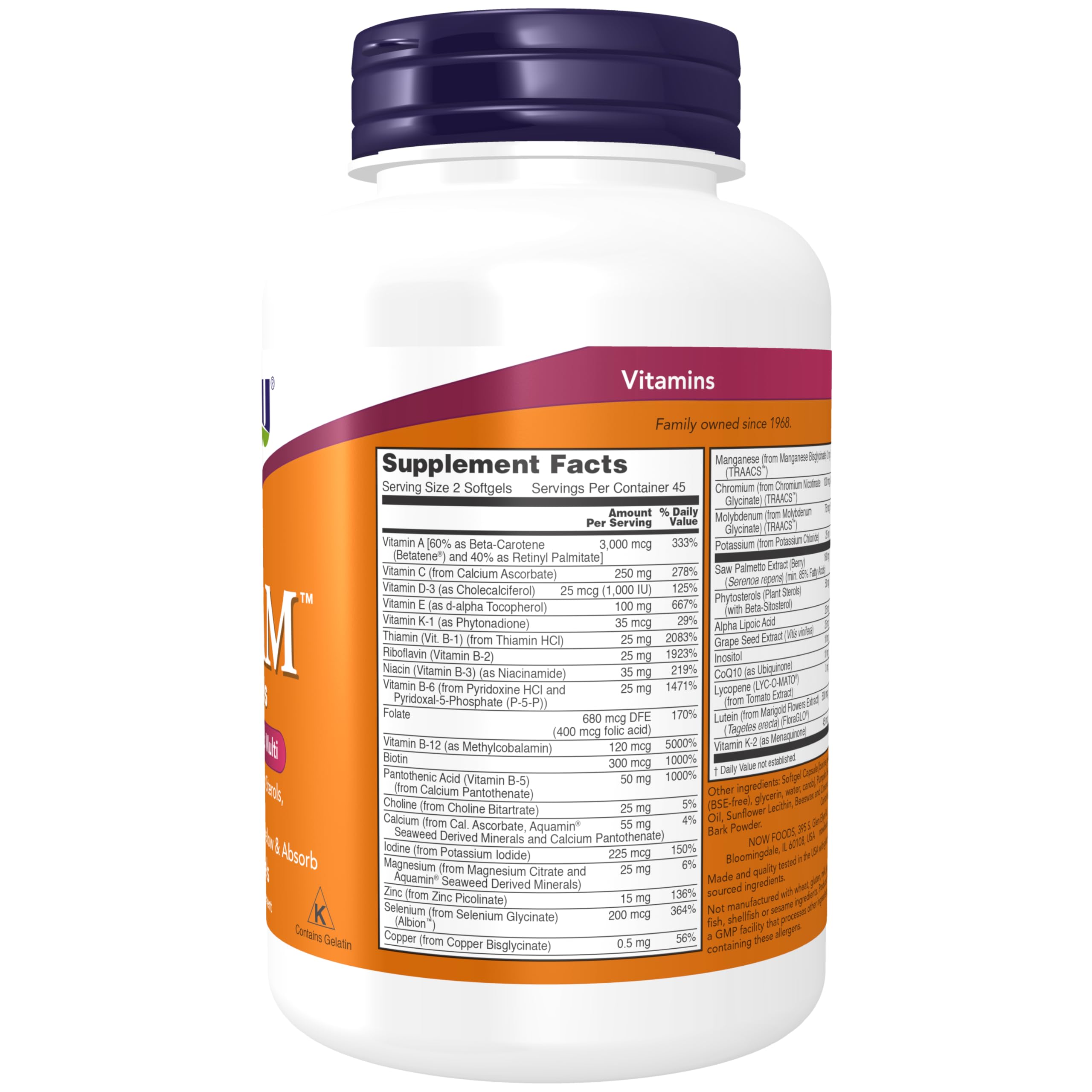 Foto 3 pulgar | Supplement Now Foods Adam, 90 Cápsulas Blandas Con Múltiples Vitaminas Para Hombre - Venta Internacional.
