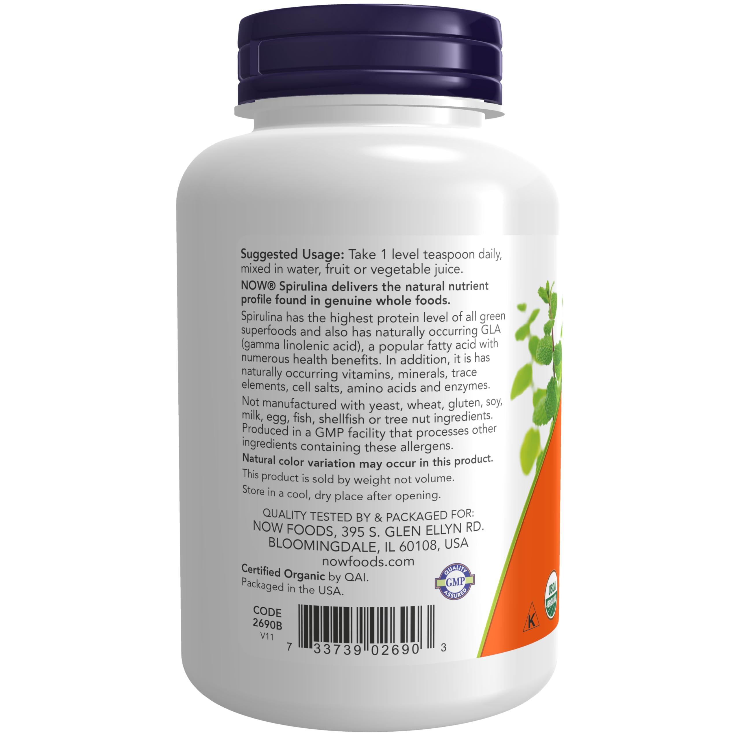 Foto 4 pulgar | Espirulina En Polvo De Supplements Now Foods, 120 Ml, Certificada Como Orgánica - Venta Internacional.