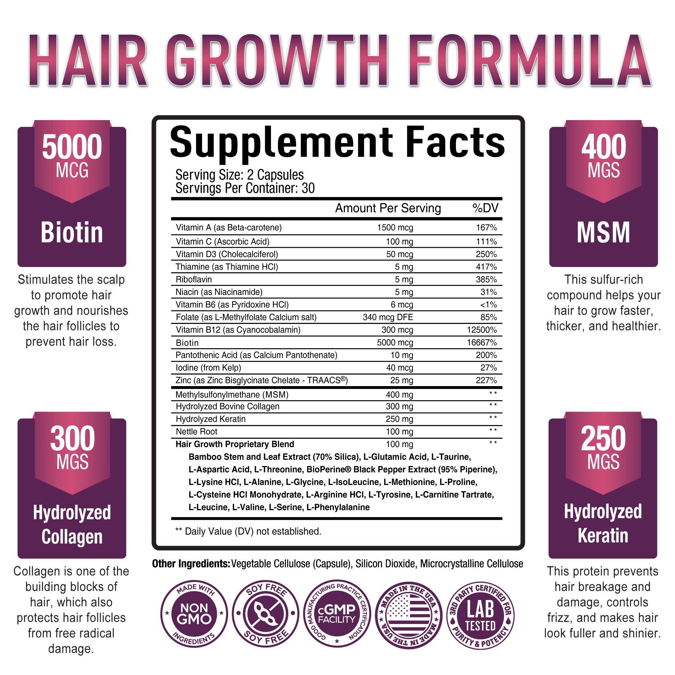 Foto 3 pulgar | Vitaminas Para El Crecimiento Del Cabello Purely Optimal, 60 Cápsulas Para Mujeres Y Hombres - Venta Internacional.