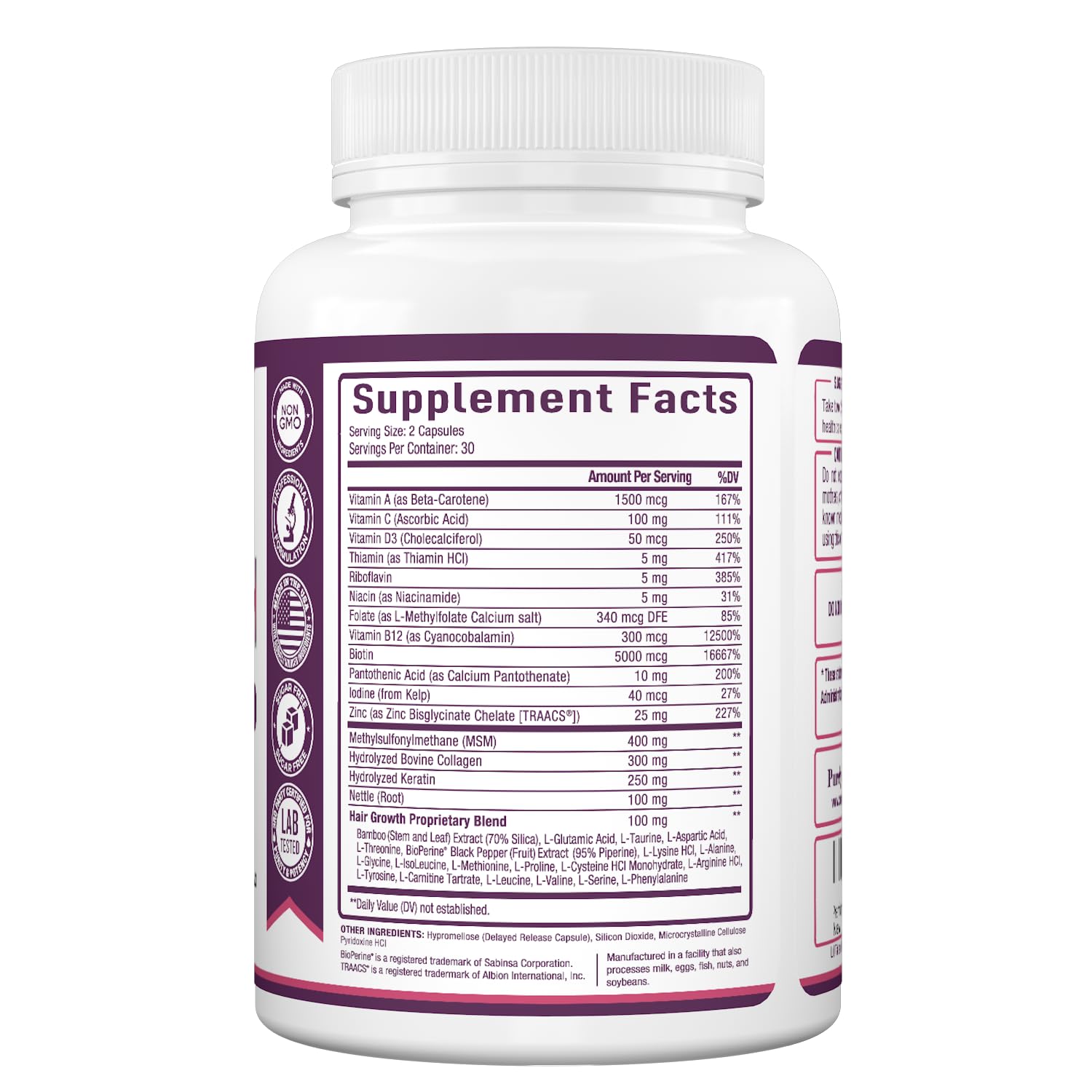 Foto 7 pulgar | Vitaminas Para El Crecimiento Del Cabello Purely Optimal, 60 Cápsulas Para Mujeres Y Hombres - Venta Internacional.