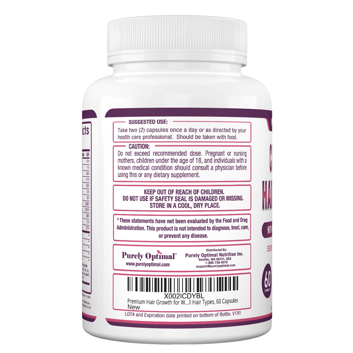 Foto 8 pulgar | Vitaminas Para El Crecimiento Del Cabello Purely Optimal, 60 Cápsulas Para Mujeres Y Hombres - Venta Internacional.