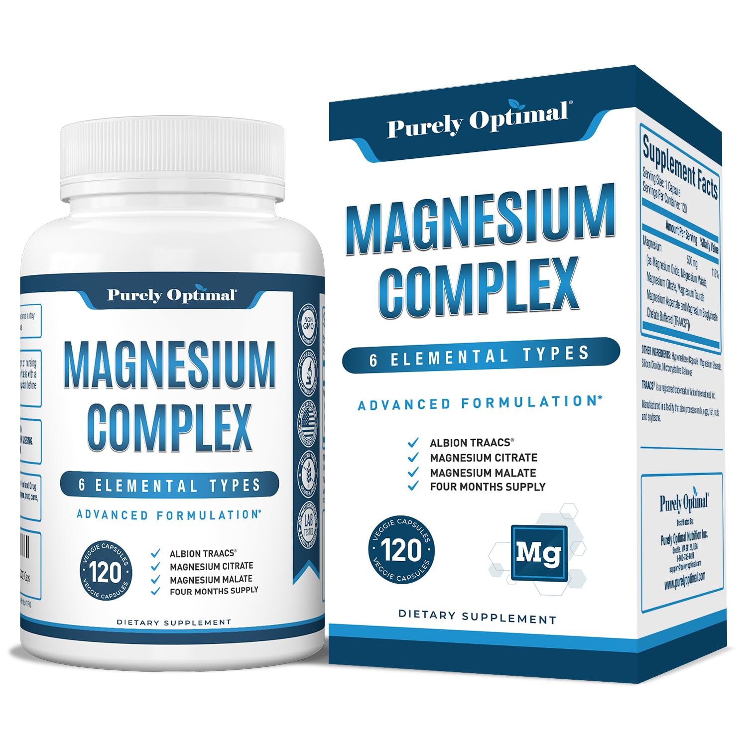 Foto 2 pulgar | Suplemento De Complejo De Magnesio Purely Optimal 500 Mg 120 Cápsulas - Venta Internacional.
