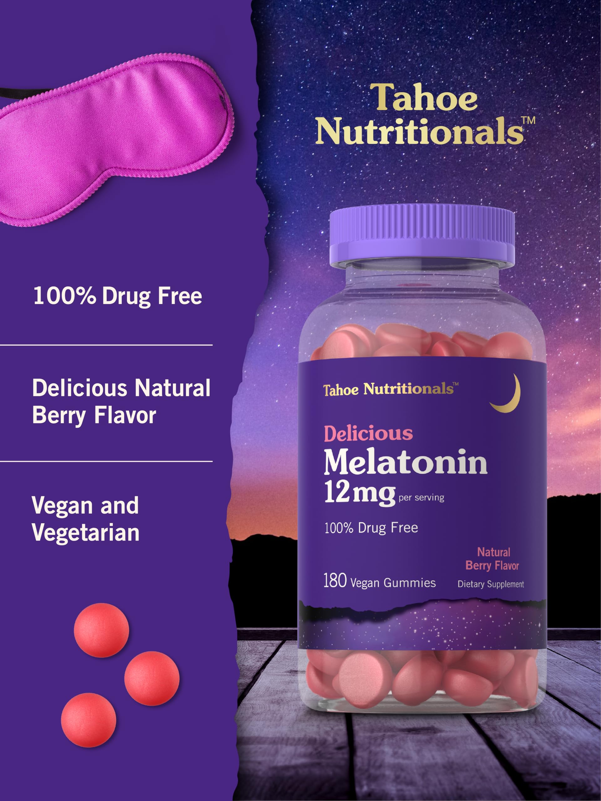 Foto 5 pulgar | Gomitas De Melatonina Tahoe Nutritionals, 12 Mg, 180 Unidades, Veganas - Venta Internacional.