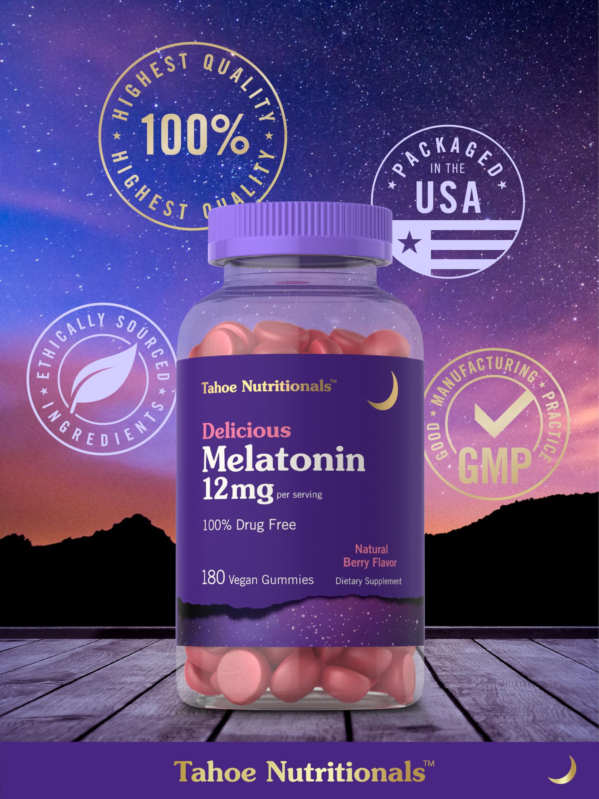 Foto 7 pulgar | Gomitas De Melatonina Tahoe Nutritionals, 12 Mg, 180 Unidades, Veganas - Venta Internacional.