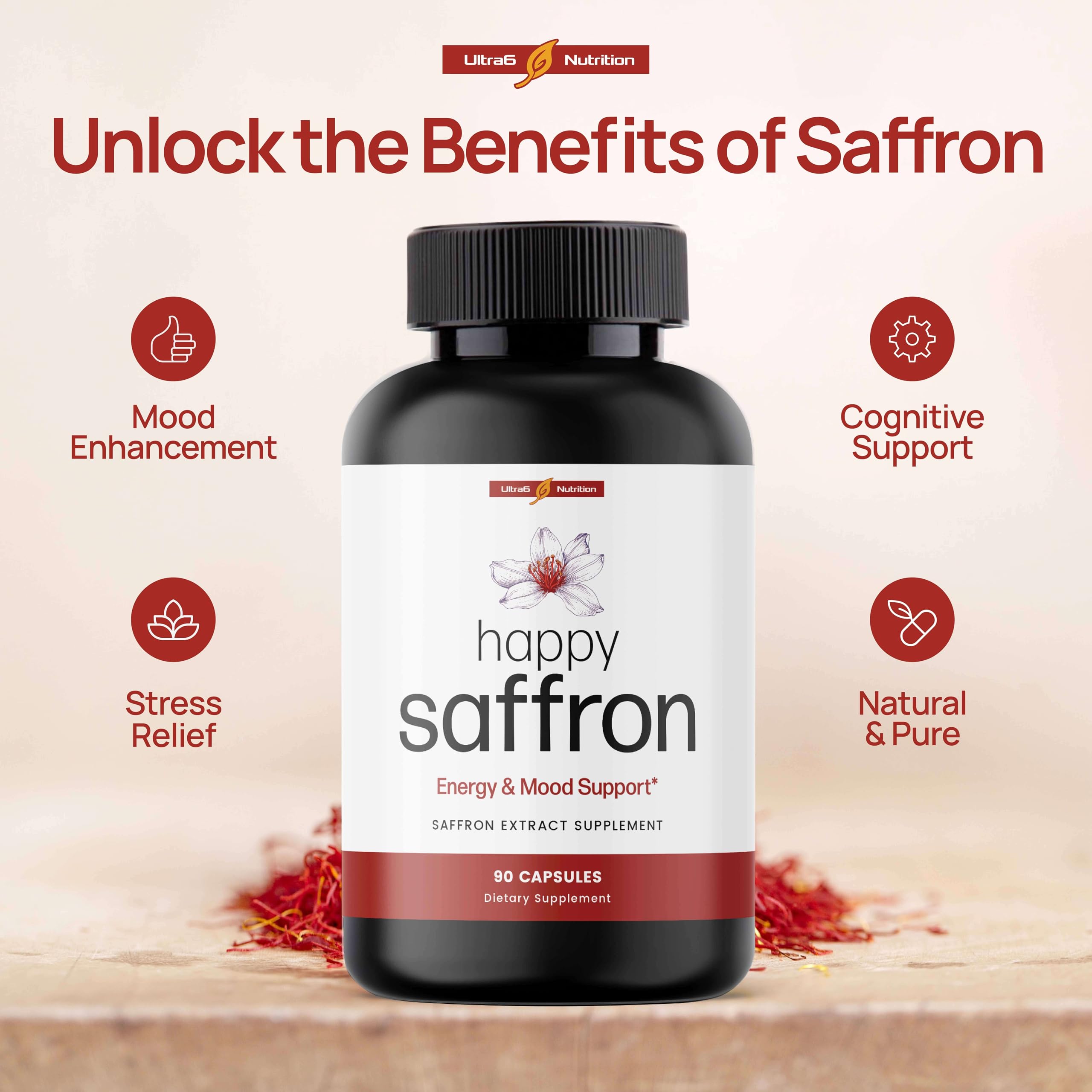 Foto 6 pulgar | Suplemento Ultra6 Nutrition Happy Saffron Extract 90 Porciones - Venta Internacional.