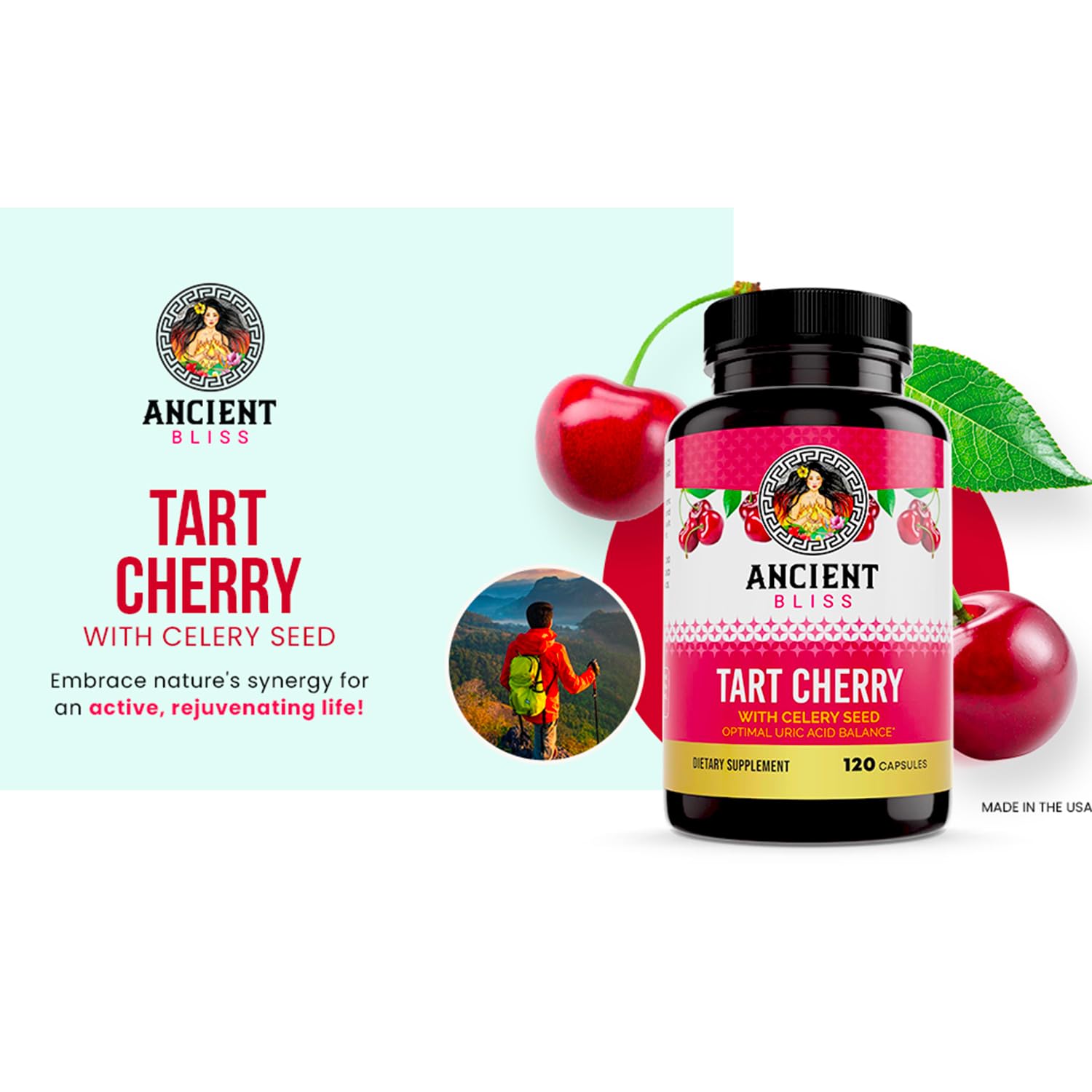 Foto 3 pulgar | Suplemento Ancient Bliss Tart Cherry 120 Cápsulas - Venta Internacional.