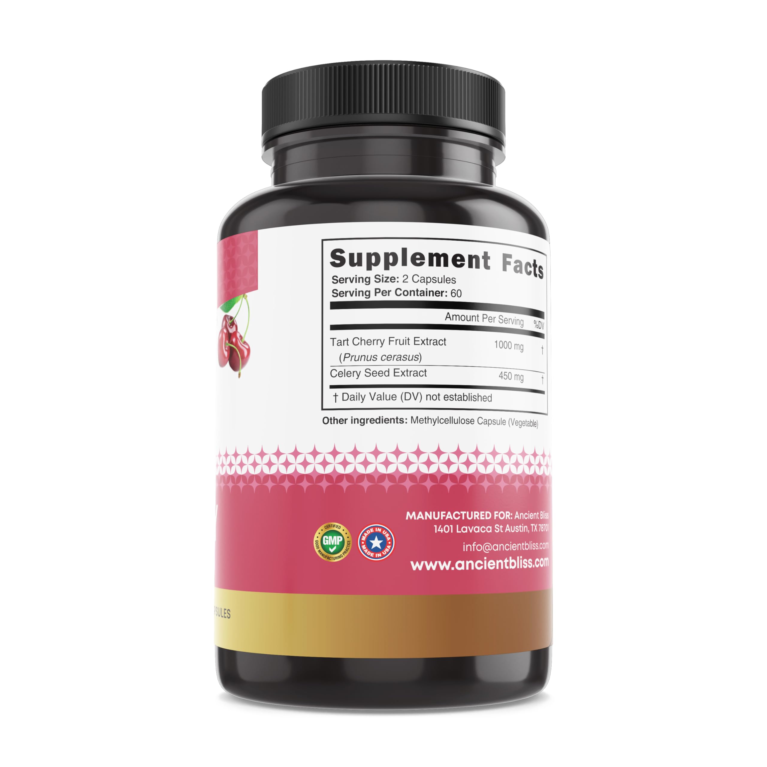 Foto 6 | Suplemento Ancient Bliss Tart Cherry 120 Cápsulas - Venta Internacional.