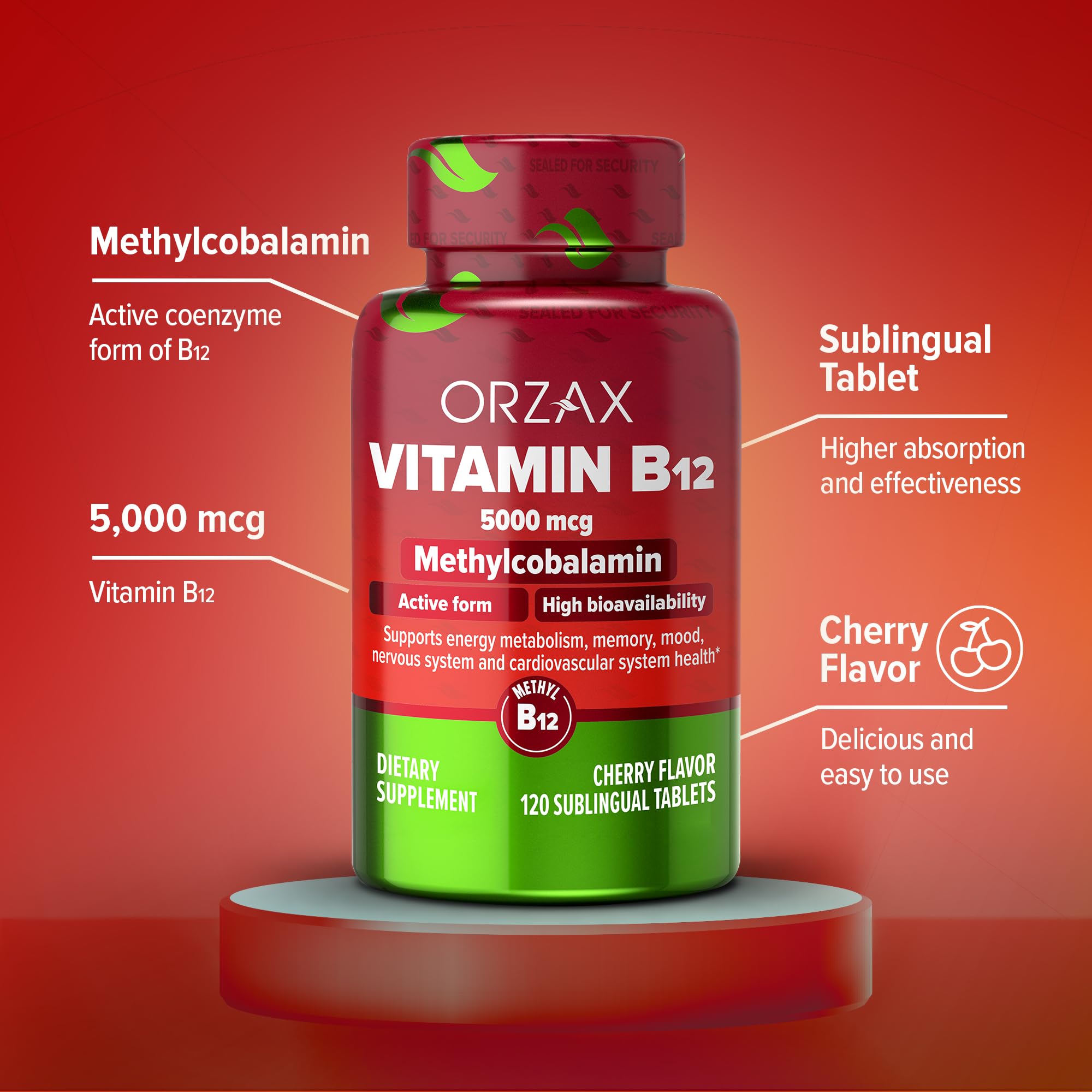 Foto 6 pulgar | Suplemento Orzax De Vitamina B12 5000 Mcg De Metilcobalamina 120 Tabletas - Venta Internacional.